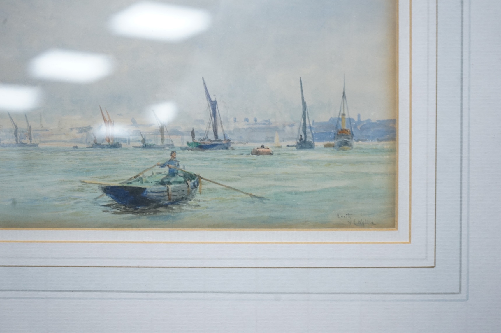 William Lionel Wyllie (1851-1931), Erith, signed, watercolour, 15 x 30cm